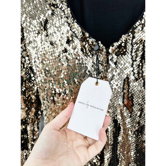 Dress the Population Natalie Gold Sequined Long Sleeve Sheath Dress Size Small - Picture 5 of 8